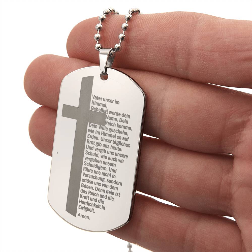 Lord's Prayer German Vater Unser Engraved Dog Tag Necklace Stainless Steel or 18k Gold w 24" Chain-Express Your Love Gifts