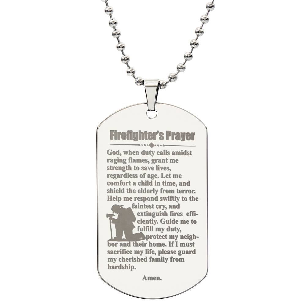 Firefighter's Prayer Dogtag Engraved Dog Tag Necklace Stainless Steel or 18k Gold w 24" Chain-Express Your Love Gifts