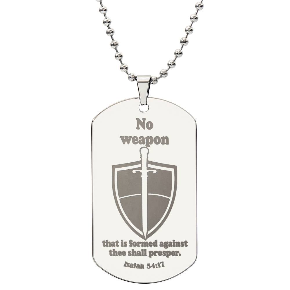 Isaiah 54.17 No Weapon Engraved Dog Tag Necklace Stainless Steel or 18k Gold w 24" Chain-Express Your Love Gifts