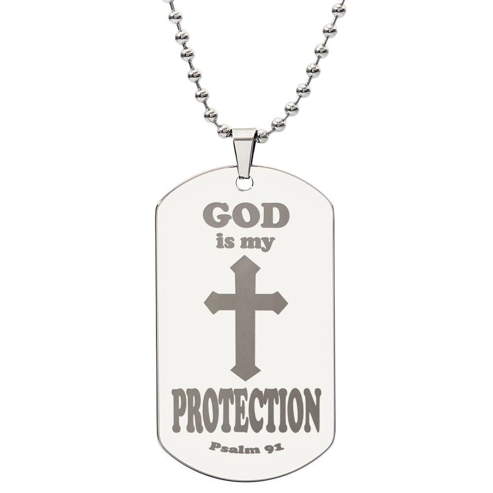 God is My Protection Psalm 91 Engraved Dog Tag Necklace Stainless Steel or 18k Gold w 24" Chain-Express Your Love Gifts