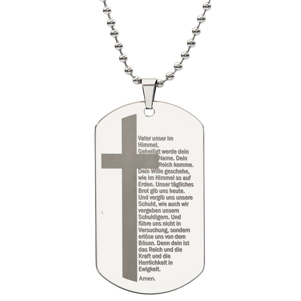 Lord's Prayer German Vater Unser Engraved Dog Tag Necklace Stainless Steel or 18k Gold w 24" Chain-Express Your Love Gifts