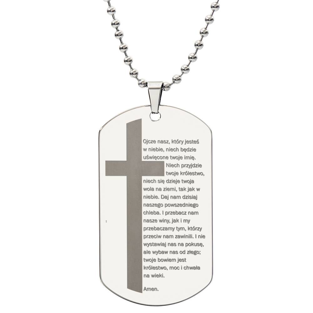 Lords Prayer Polish Ojcze Nasz Engraved Dog Tag Necklace Stainless Steel or 18k Gold w 24" Chain-Express Your Love Gifts