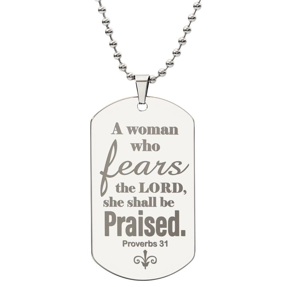 Proverbs 31 Woman of God Engraved Dog Tag Necklace Stainless Steel or 18k Gold w 24" Chain-Express Your Love Gifts