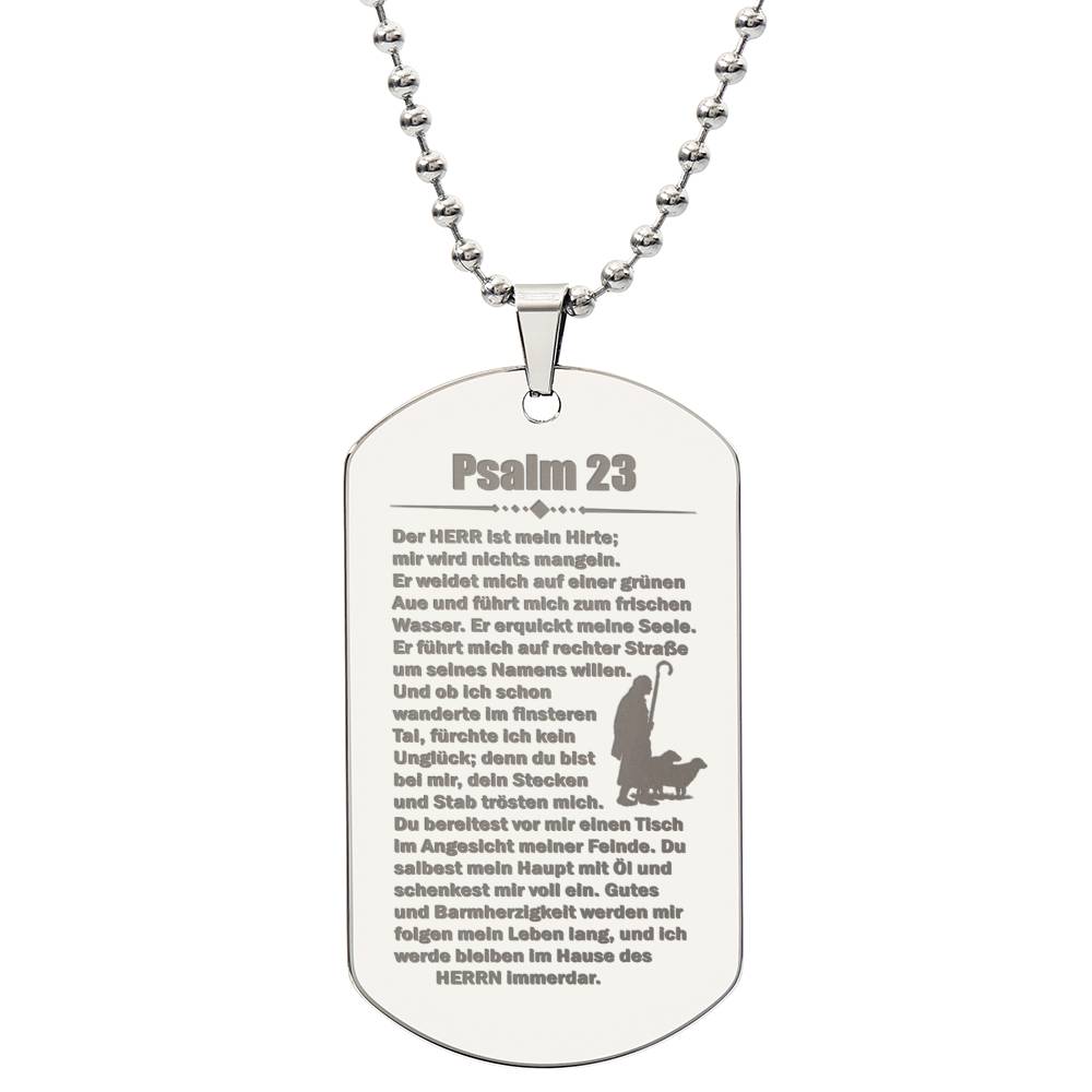 Psalm 23 German Engraved Dog Tag Necklace Stainless Steel or 18k Gold w 24" Chain-Express Your Love Gifts