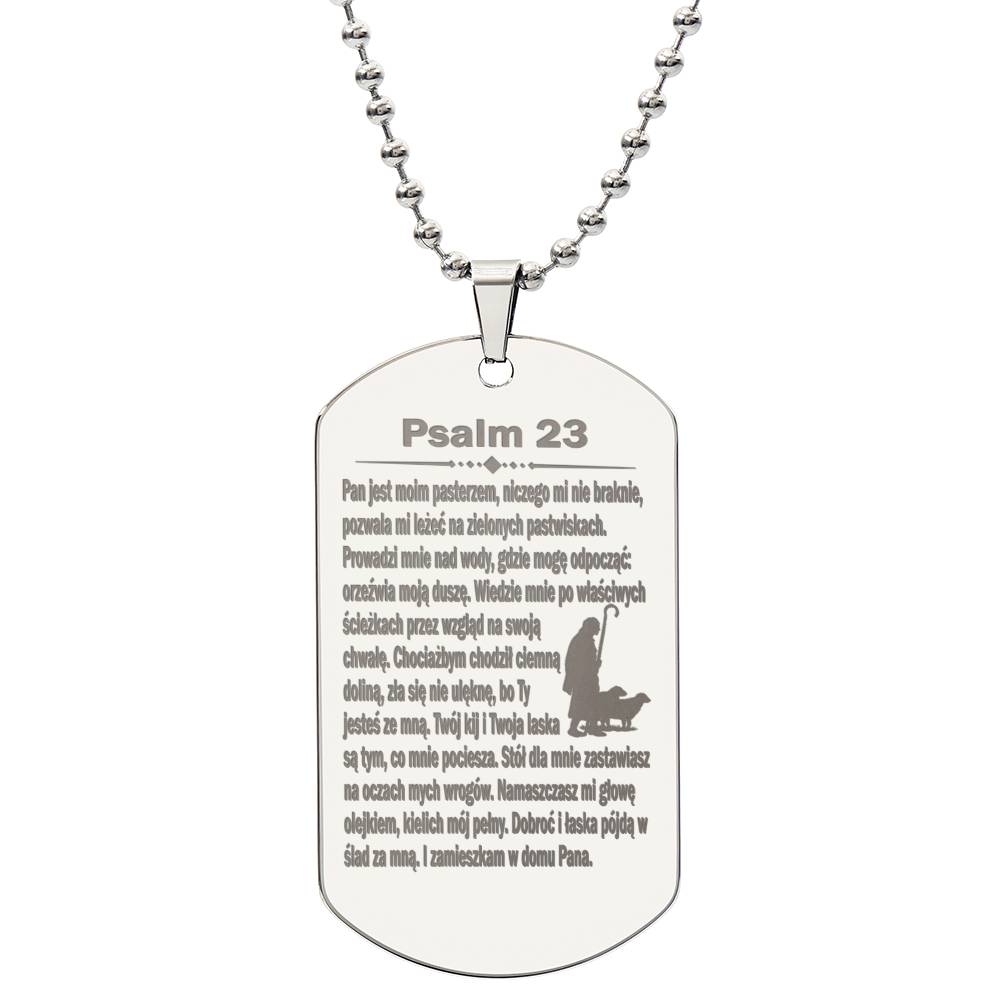 Psalm 23 Polish Psalm Dawida Engraved Dog Tag Necklace Stainless Steel or 18k Gold w 24" Chain-Express Your Love Gifts