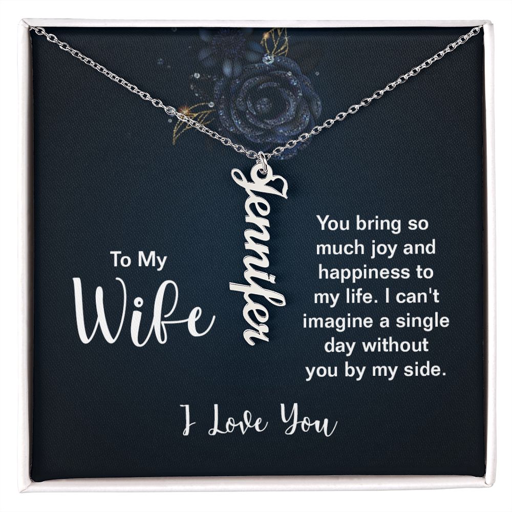 To My Wife Joy and Happiness Vertical Name Necklace-Express Your Love Gifts