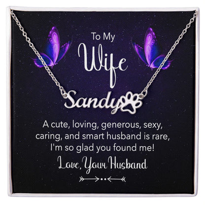 To My Wife A Cute Loving Name Necklace With Paw Print-Express Your Love Gifts