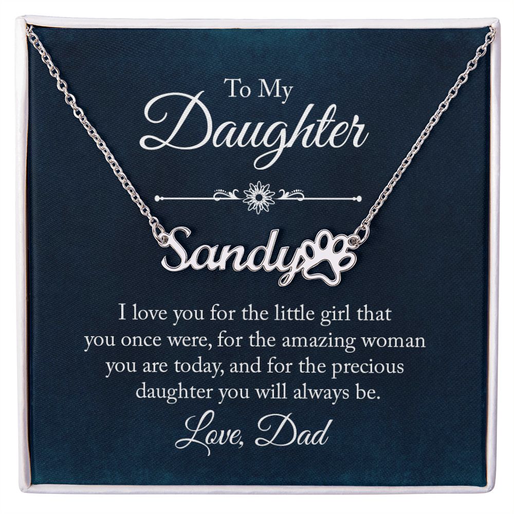 To My Daughter I Love You Name Necklace With Paw Print-Express Your Love Gifts
