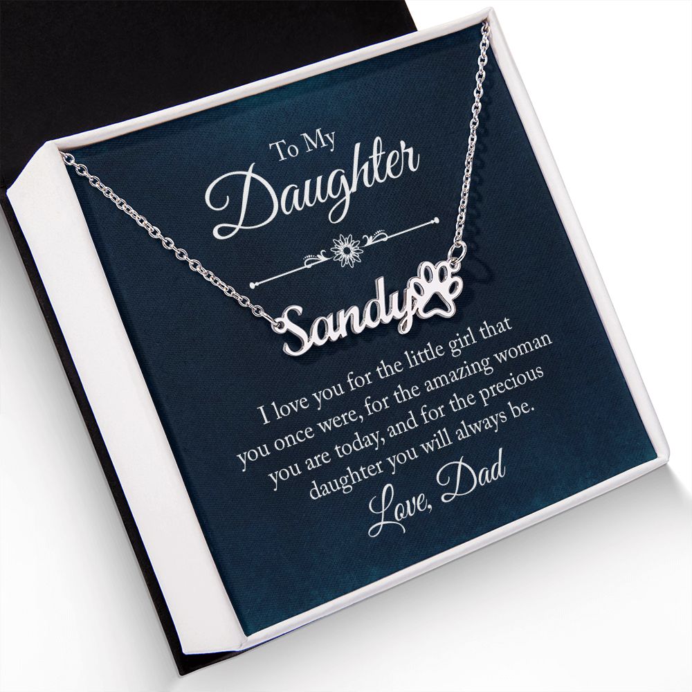 To My Daughter I Love You Name Necklace With Paw Print-Express Your Love Gifts