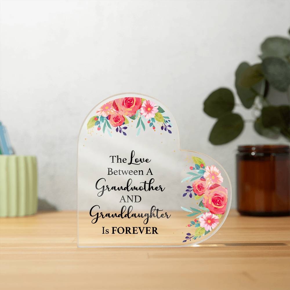 The Love Between a Grandmother and Granddaughter Printed Heart Shaped Acrylic Plaque-Express Your Love Gifts