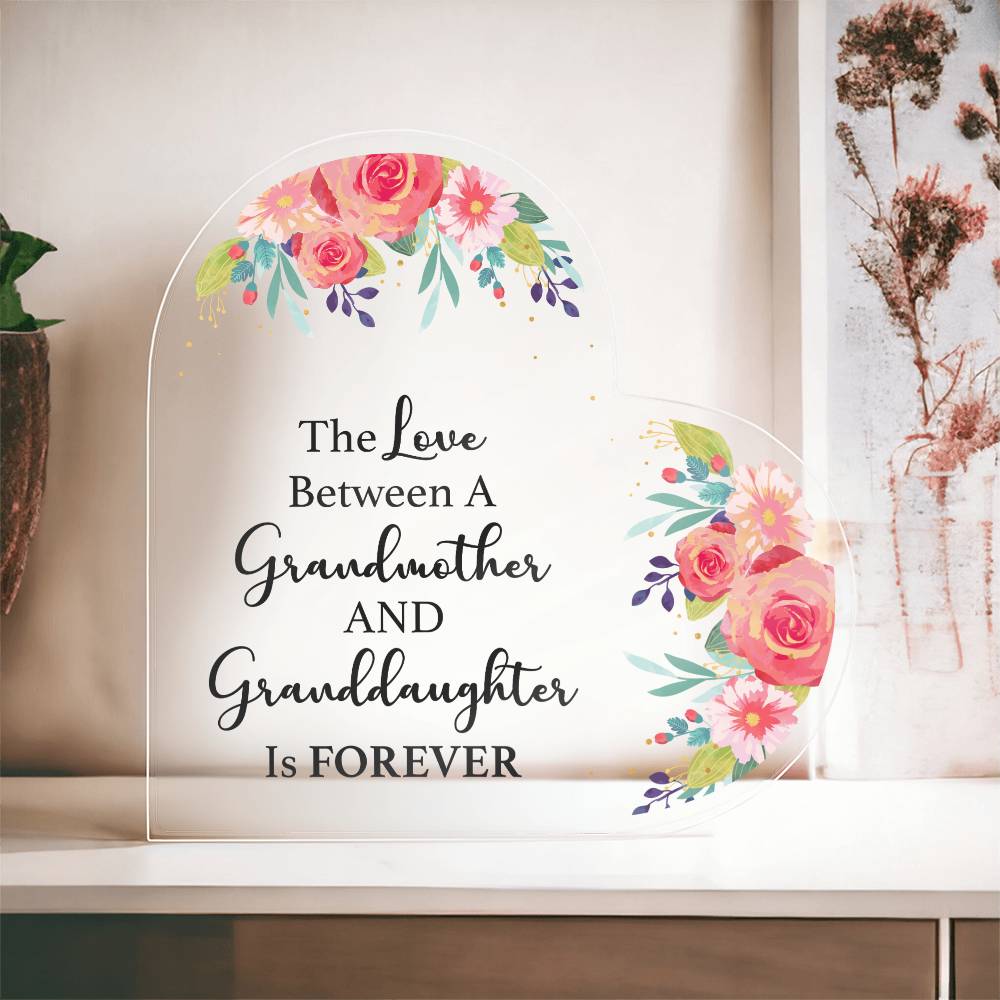 The Love Between a Grandmother and Granddaughter Printed Heart Shaped Acrylic Plaque-Express Your Love Gifts