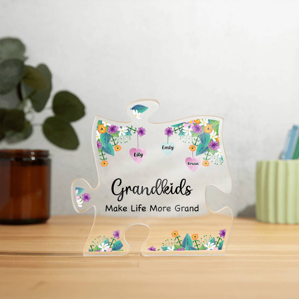 Grandkids Make Life More Grand Printed Acrylic Puzzle Plaque-Express Your Love Gifts