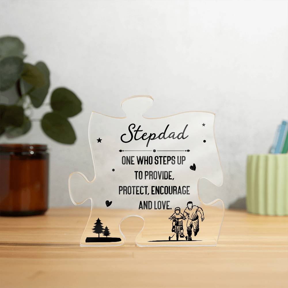 To My Stepdad One Who Steps Up Printed Acrylic Puzzle Plaque-Express Your Love Gifts