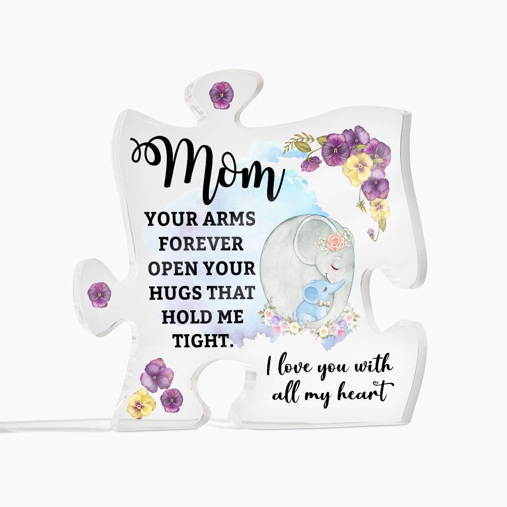 To My Mom Your Arms Forever Printed Acrylic Puzzle Plaque-Express Your Love Gifts