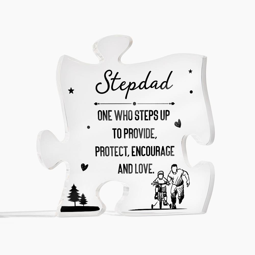 To My Stepdad One Who Steps Up Printed Acrylic Puzzle Plaque-Express Your Love Gifts