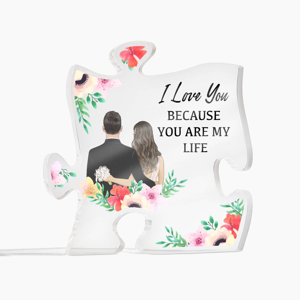 I Love You Because Printed Acrylic Puzzle Plaque-Express Your Love Gifts