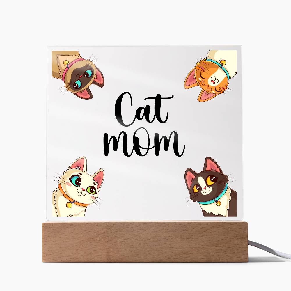 Cat Mom Printed Square Shaped Acrylic Plaque-Express Your Love Gifts