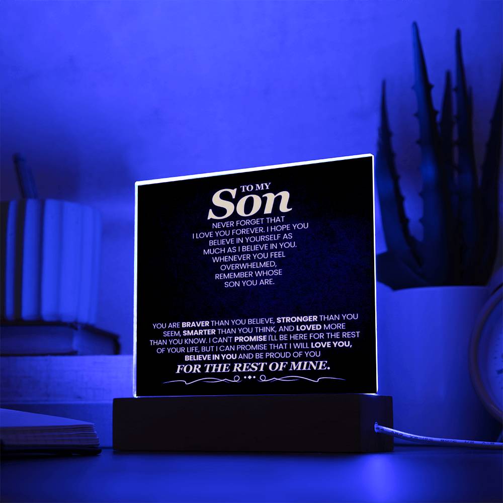 To My Son You Are Braver Than You Believe Printed Square Shaped Acrylic Plaque-Express Your Love Gifts