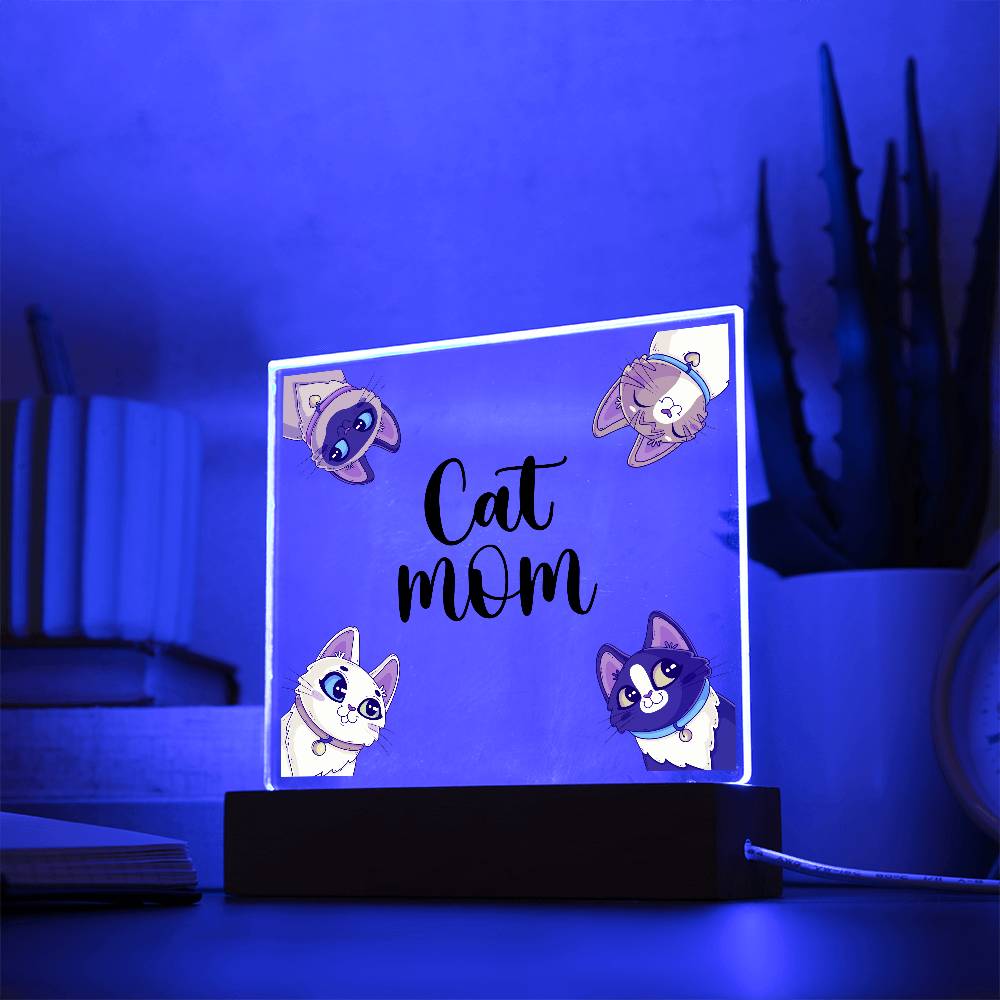 Cat Mom Printed Square Shaped Acrylic Plaque-Express Your Love Gifts