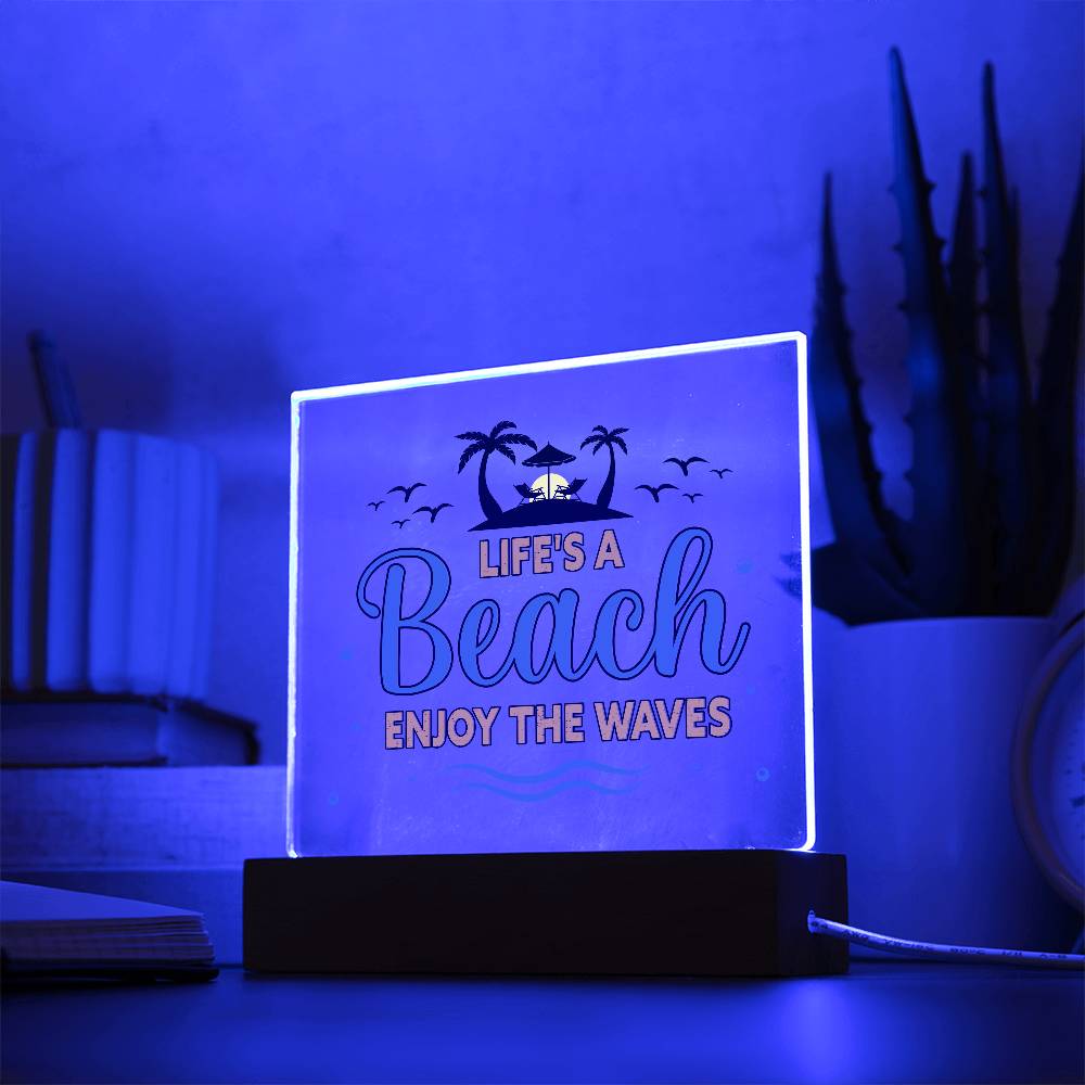 Beach Waves Printed Square Shaped Acrylic Plaque-Express Your Love Gifts