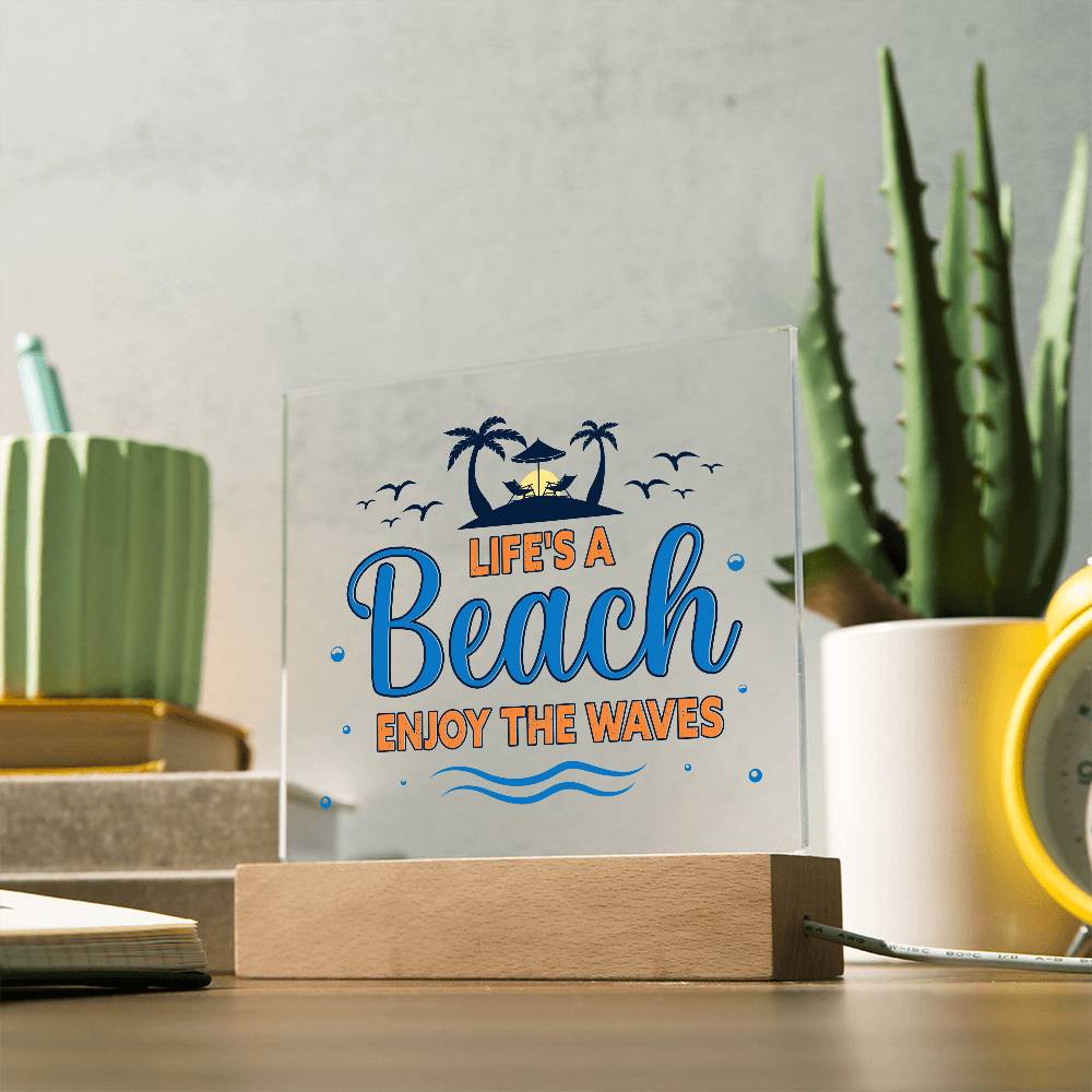 Beach Waves Printed Square Shaped Acrylic Plaque-Express Your Love Gifts