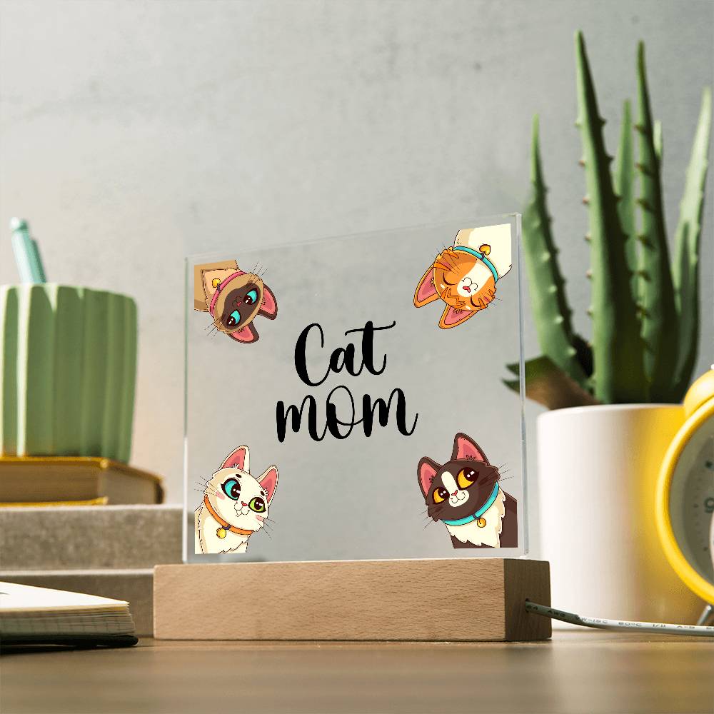 Cat Mom Printed Square Shaped Acrylic Plaque-Express Your Love Gifts