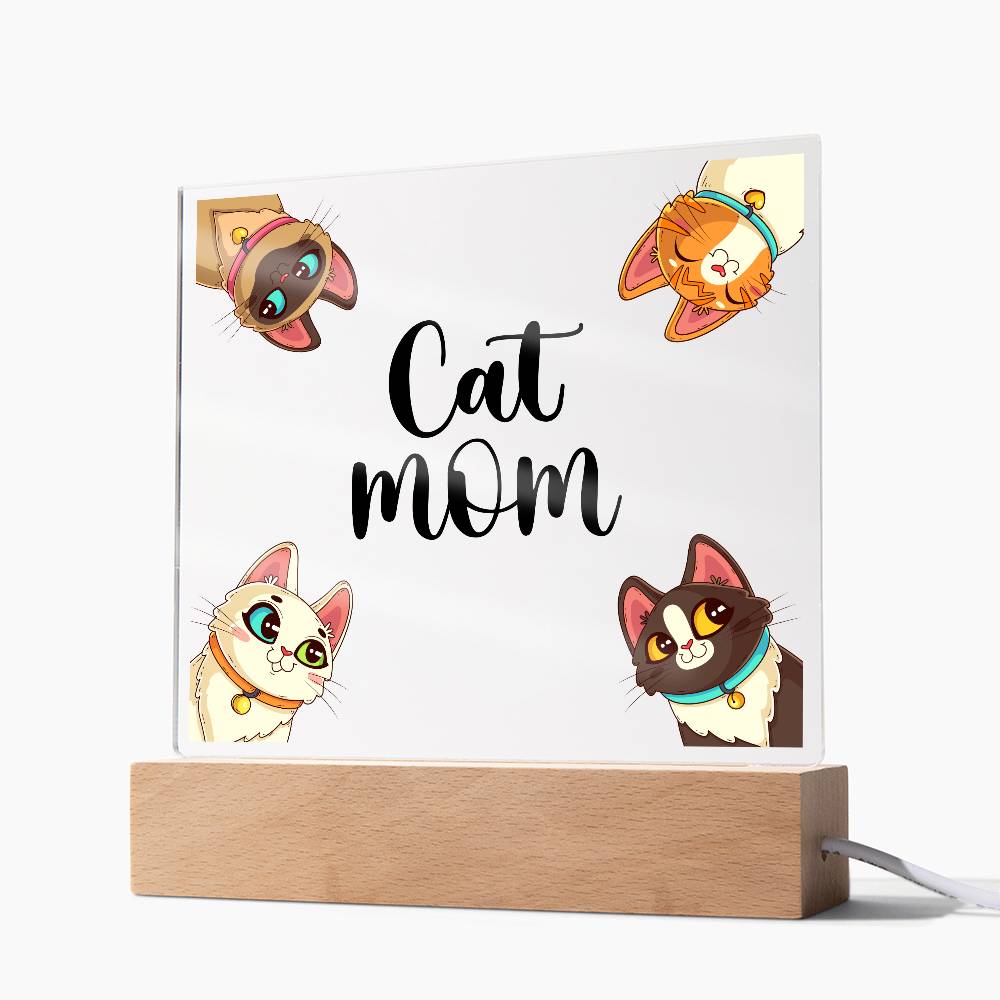 Cat Mom Printed Square Shaped Acrylic Plaque-Express Your Love Gifts