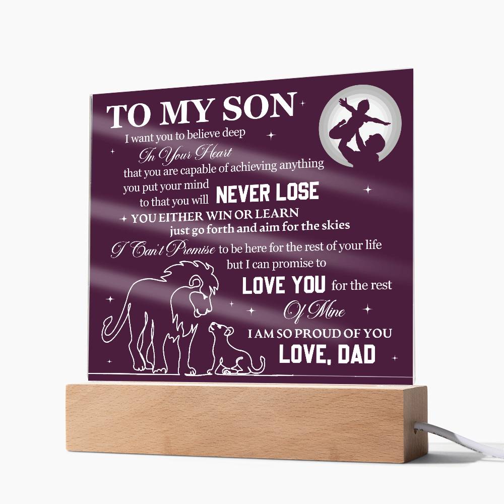 To Son From Dad Never Lose Printed Square Shaped Acrylic Plaque-Express Your Love Gifts