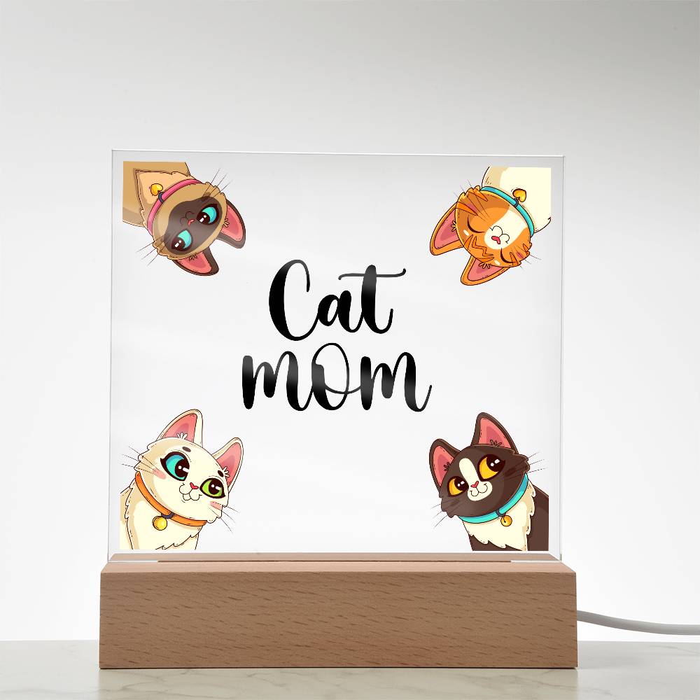 Cat Mom Printed Square Shaped Acrylic Plaque-Express Your Love Gifts