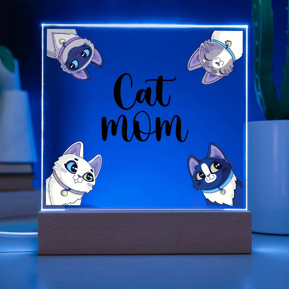 Cat Mom Printed Square Shaped Acrylic Plaque-Express Your Love Gifts