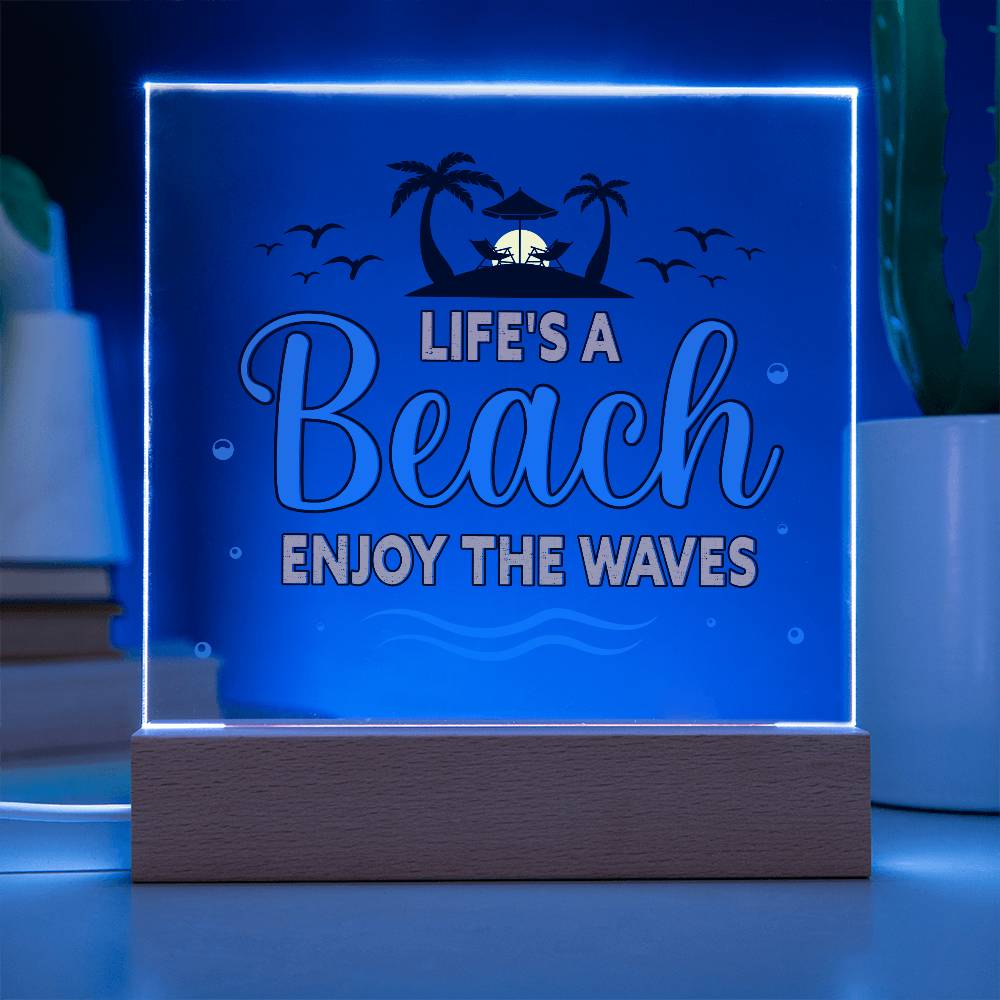 Beach Waves Printed Square Shaped Acrylic Plaque-Express Your Love Gifts