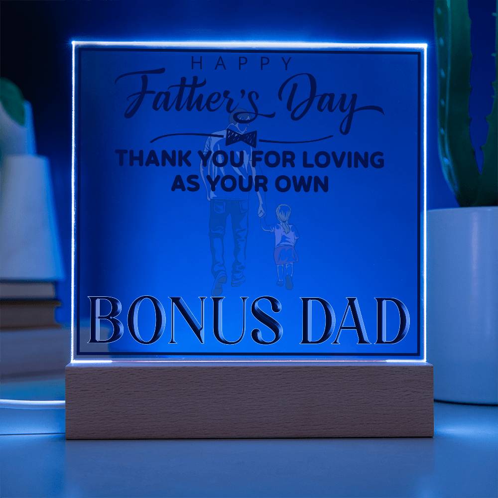 Bonus Dad Thank You For Loving Printed Square Shaped Acrylic Plaque-Express Your Love Gifts