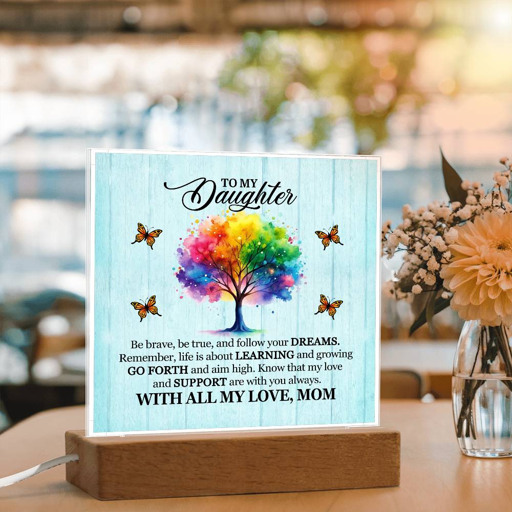 To My Daughter From Mom With All My Love Printed Square Shaped Acrylic Plaque-Express Your Love Gifts