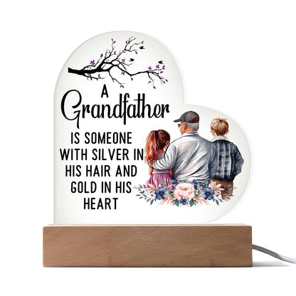 A Grandfather With a Silver Printed Heart Shaped Acrylic Plaque-Express Your Love Gifts