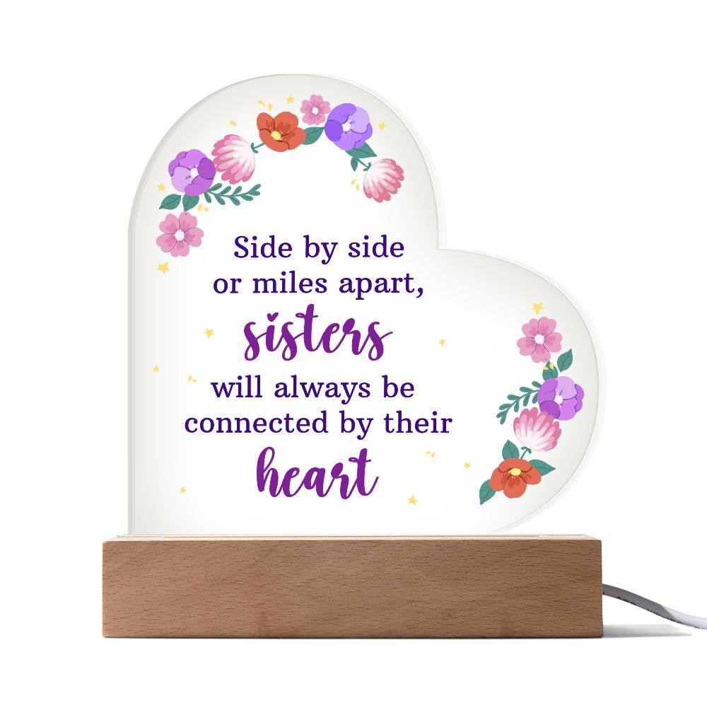 Side by Side or Miles Apart Printed Heart Shaped Acrylic Plaque-Express Your Love Gifts