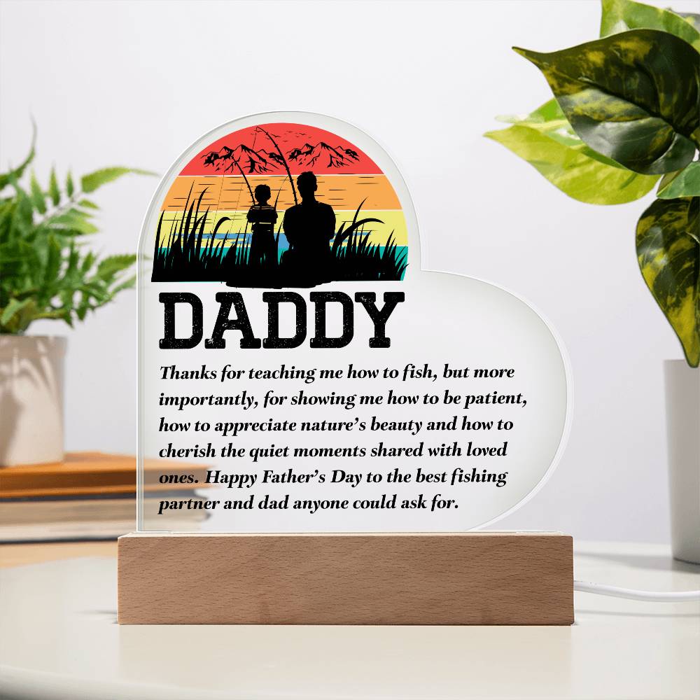 Fishing DadPrinted Heart Shaped Acrylic Plaque-Express Your Love Gifts