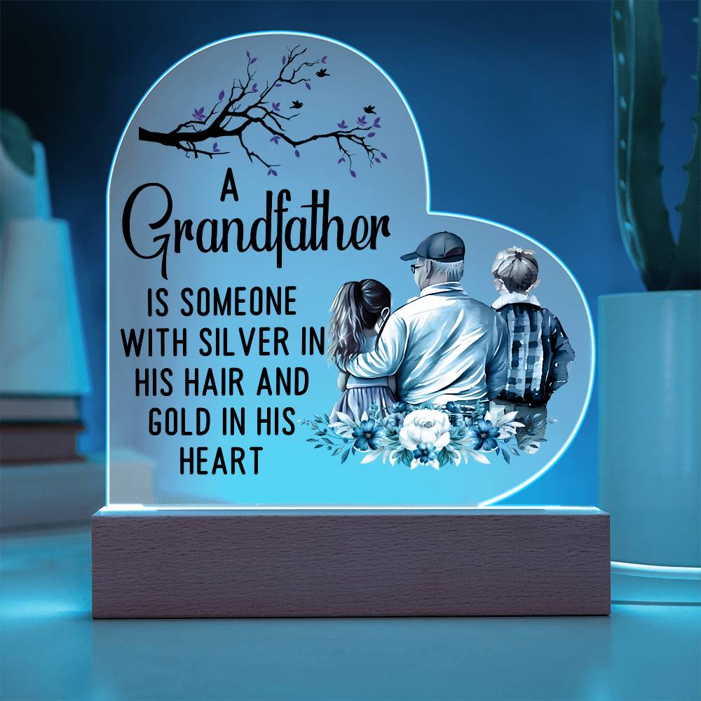 A Grandfather With a Silver Printed Heart Shaped Acrylic Plaque-Express Your Love Gifts