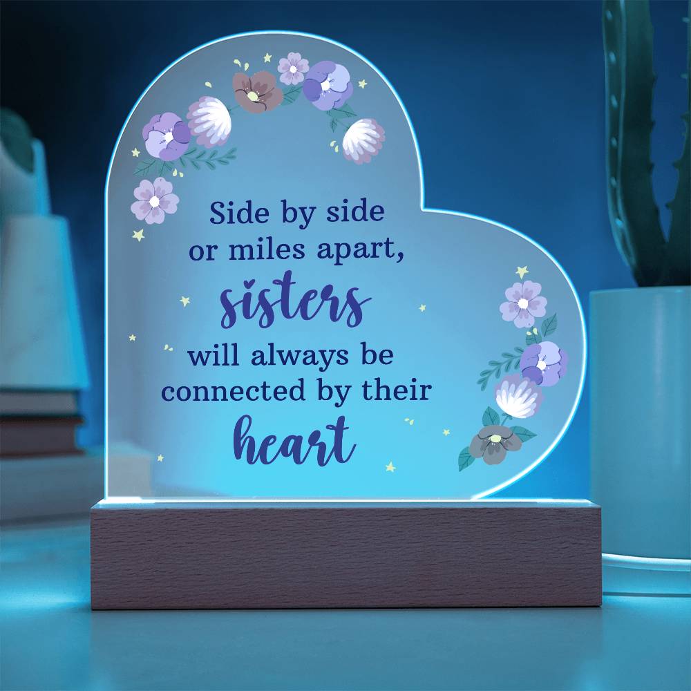 Side by Side or Miles Apart Printed Heart Shaped Acrylic Plaque-Express Your Love Gifts