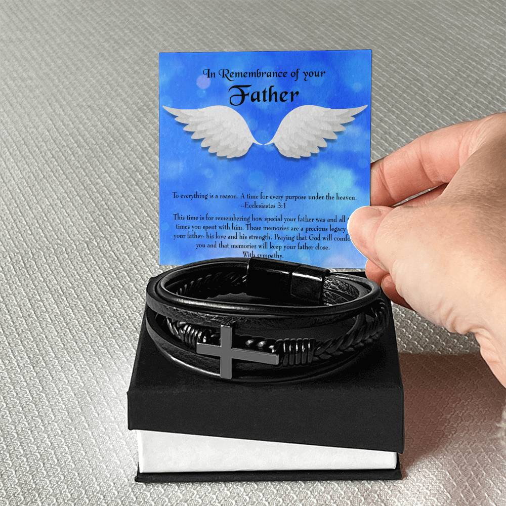 As You Honor Your Father Men's Cross Bracelet - Vegan Leather with Stainless Steel-Express Your Love Gifts