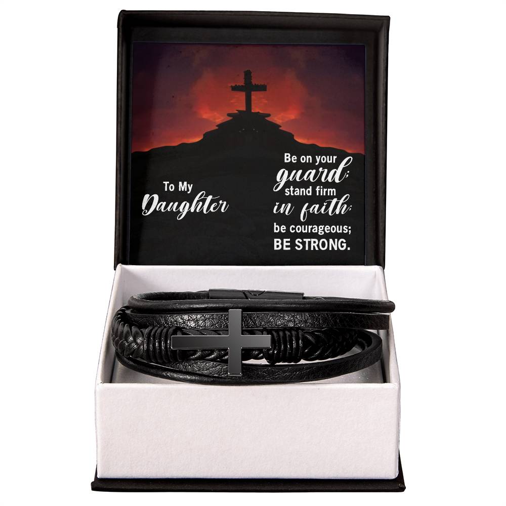 To My Daughter Stand Firm in Faith Stainless Steel & Vegan Leather Cross Bracelet-Express Your Love Gifts
