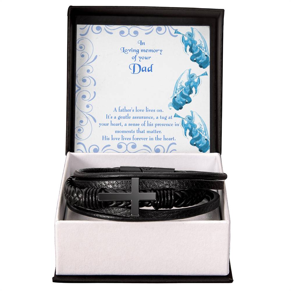 A Father&#39;s Love Lives On Men&#39;s Cross Bracelet - Vegan Leather with Stainless Steel-Express Your Love Gifts