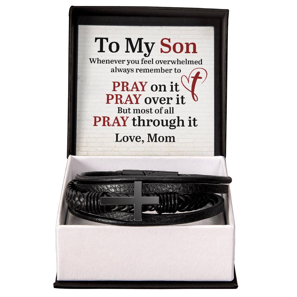 To My Son From Mom Pray on it Men&#39;s Cross Bracelet - Vegan Leather with Stainless Steel-Express Your Love Gifts