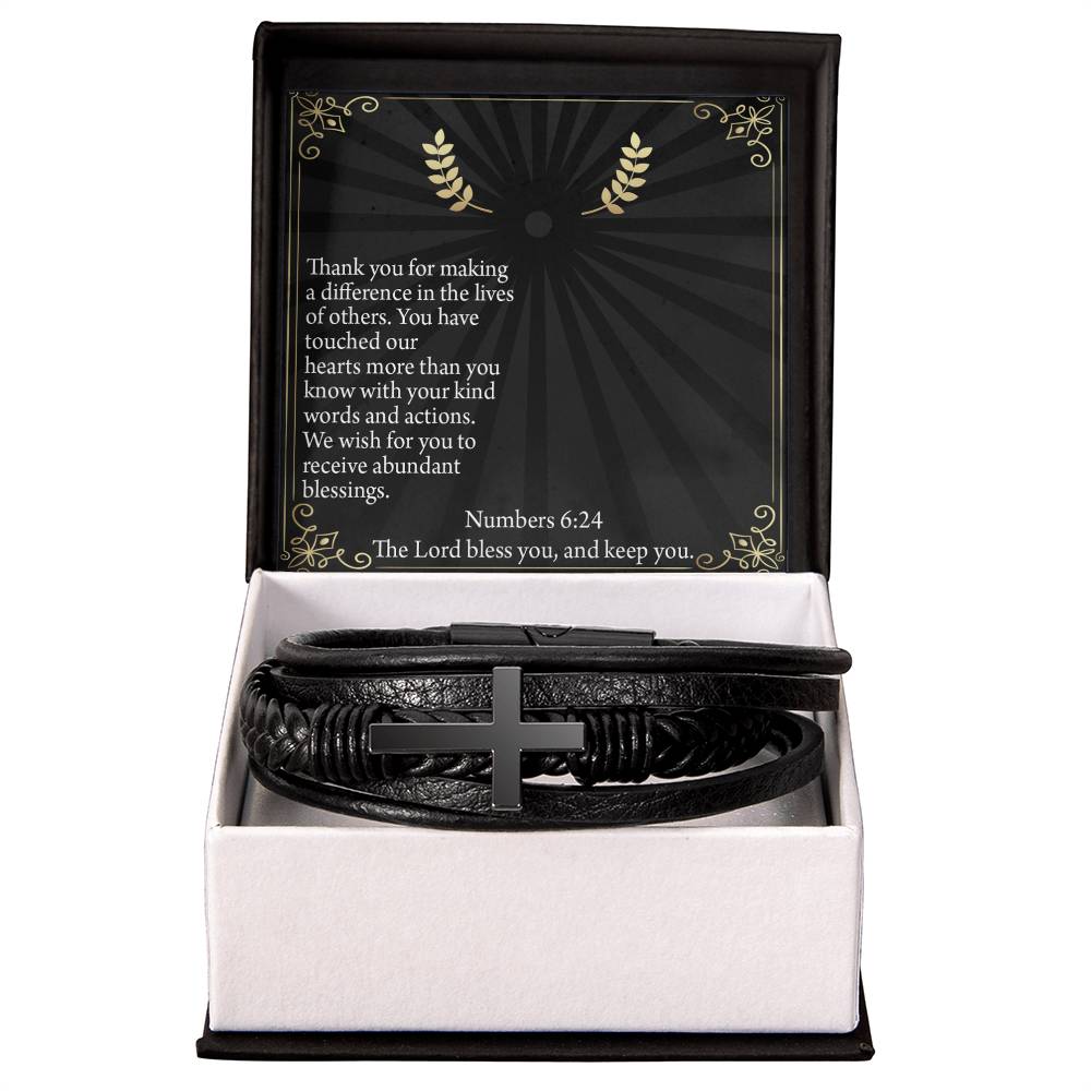 Blessed are The Servant Numbers 6:24 Men&#39;s Stainless Steel &amp; Vegan Leather Cross Bracelet - Vegan Leather with Stainless Steel-Express Your Love Gifts