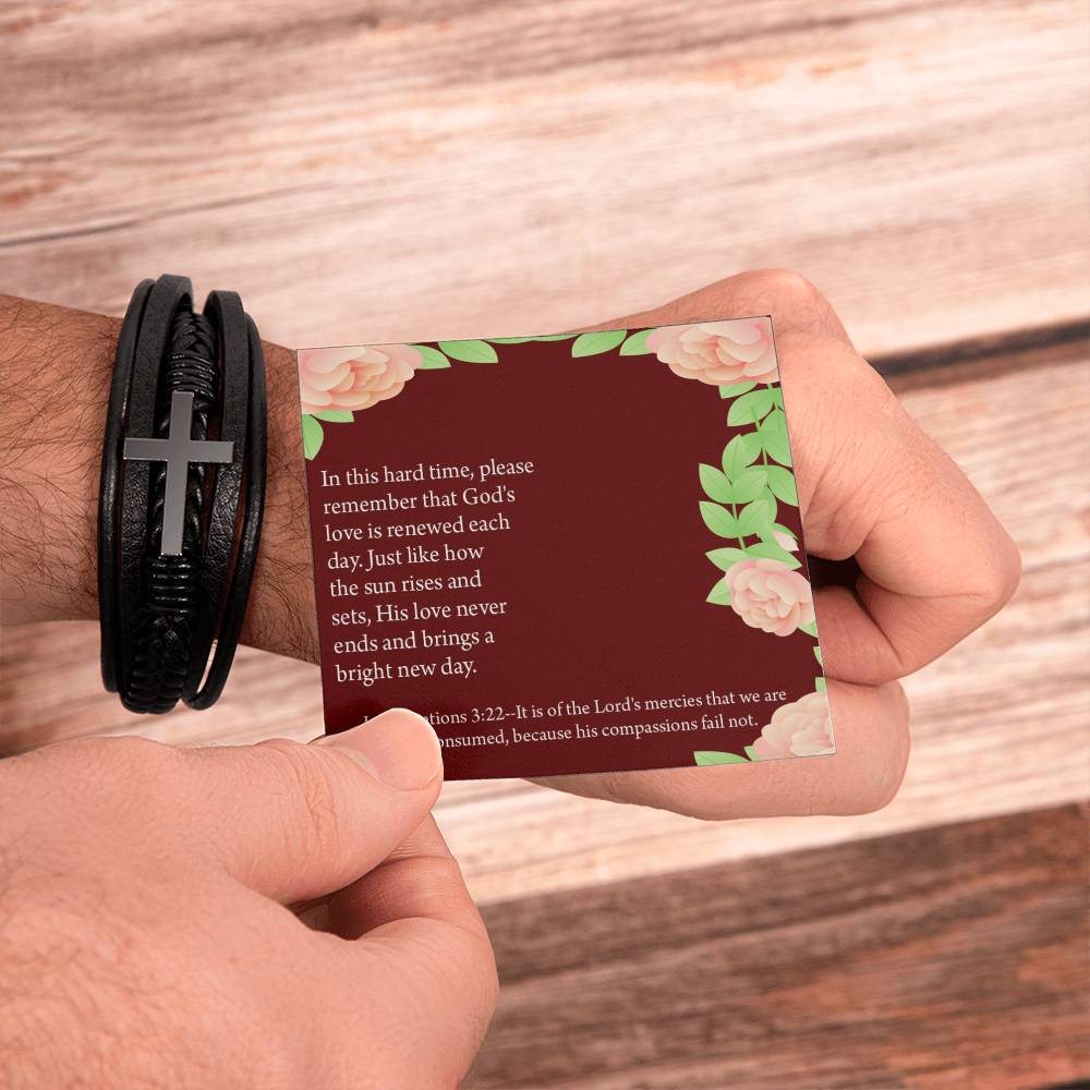 Get Well Surrounded in Prayer Lamentations 3:22 Men's Stainless Steel & Vegan Leather Cross Bracelet - Vegan Leather with Stainless Steel-Express Your Love Gifts