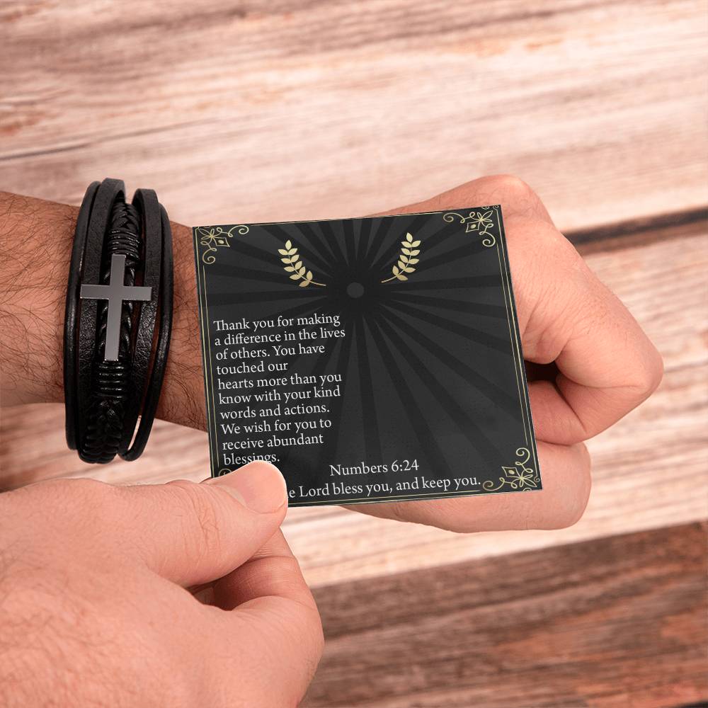 Blessed are The Servant Numbers 6:24 Men's Stainless Steel & Vegan Leather Cross Bracelet - Vegan Leather with Stainless Steel-Express Your Love Gifts