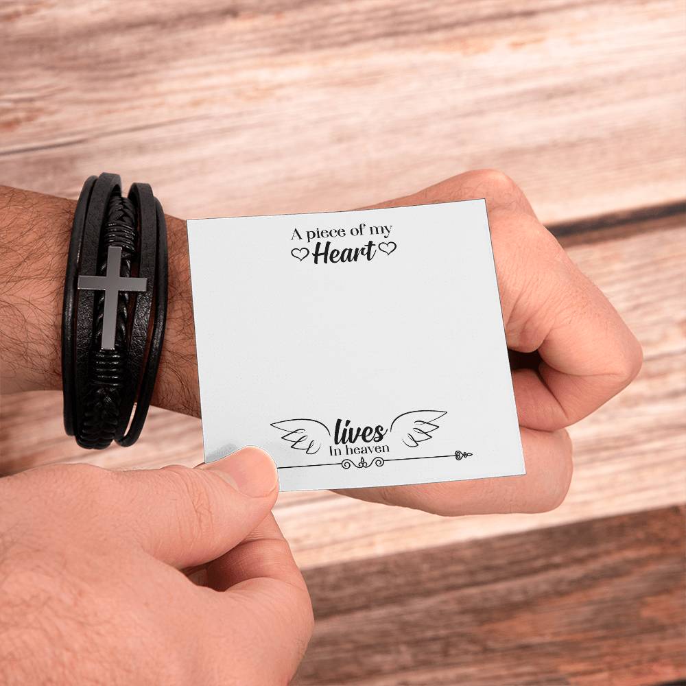 A Piece of my Heart Lives in Heaven Men's Cross Bracelet - Vegan Leather with Stainless Steel-Express Your Love Gifts