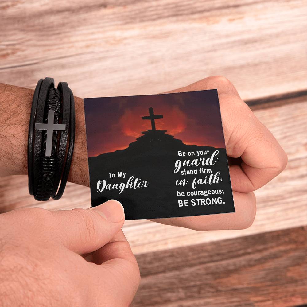 To My Daughter Stand Firm in Faith Stainless Steel & Vegan Leather Cross Bracelet-Express Your Love Gifts