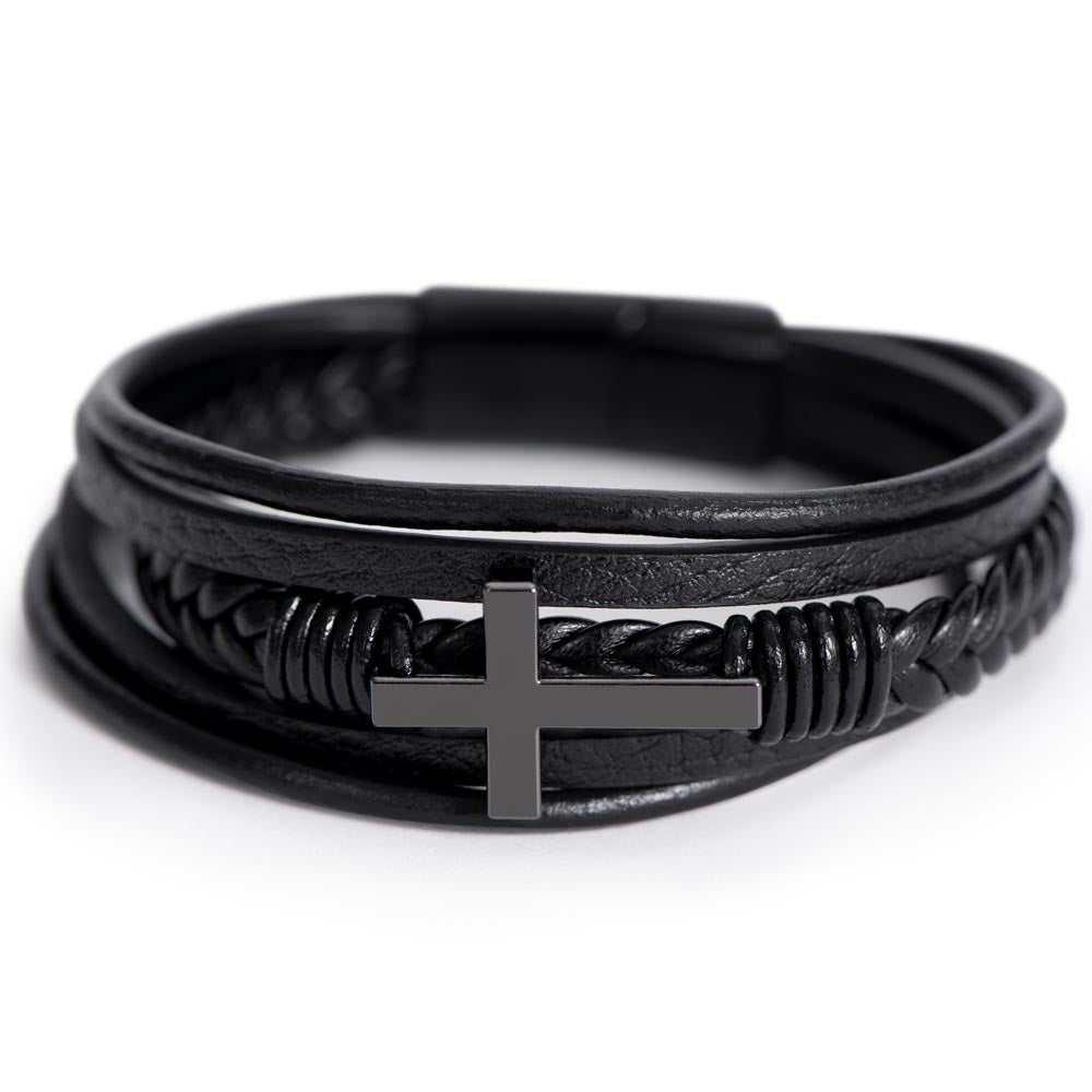 Death Changes Nothing Men's Cross Bracelet - Vegan Leather with Stainless Steel-Express Your Love Gifts