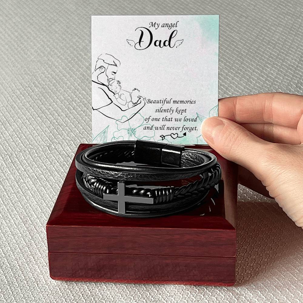 Beautiful Memories Men's Cross Bracelet - Vegan Leather with Stainless Steel-Express Your Love Gifts