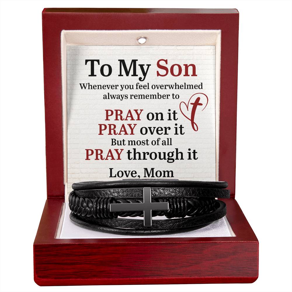 To My Son From Mom Pray on it Men's Cross Bracelet - Vegan Leather with Stainless Steel-Express Your Love Gifts